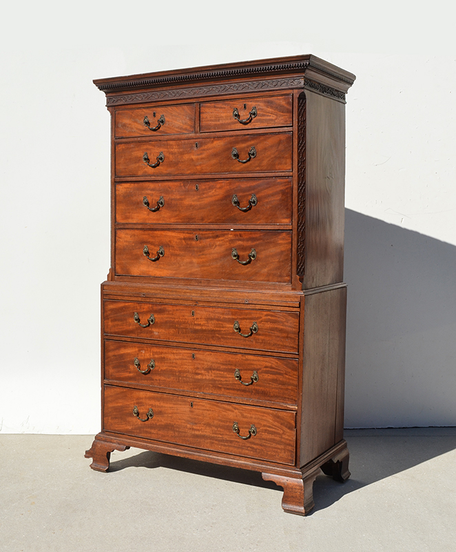 Appraisal: CHIPPENDALE STYLE MAHOGANY CHEST ON CHEST Early th century shaped