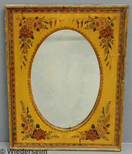 Appraisal: Oval mirror c with original floral paint decorated frame x