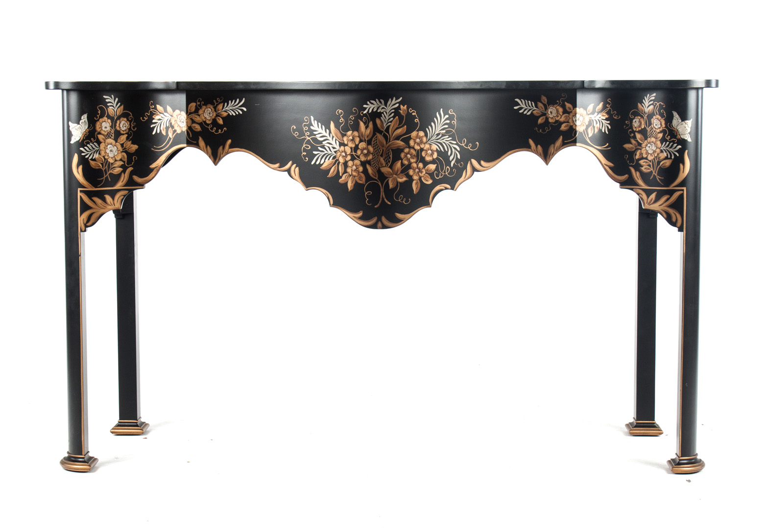 Appraisal: Georgian style japanned server serpentine front ebonized and chinoiserie decoration