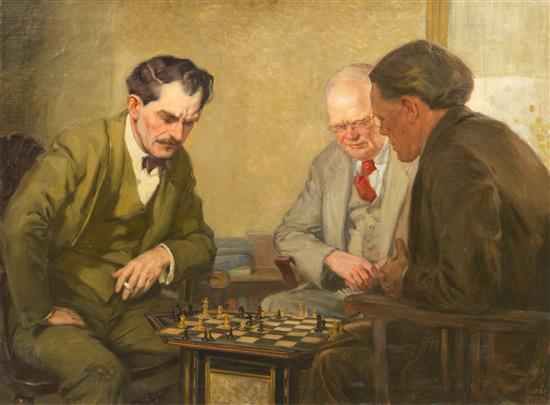 Appraisal: Sale Lot Oskar Gross American - Game of Chess oil