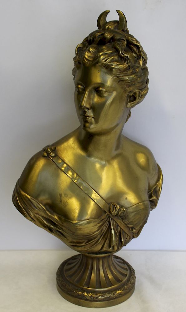 Appraisal: Jean-Antoine Houdon French - Signed Gilt Bronze Bust Of Diana