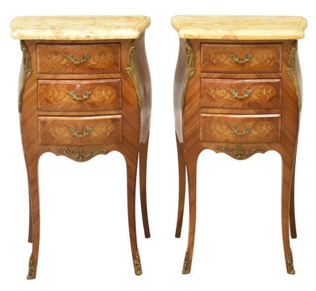 Appraisal: lot of French Louis XV style marble-top mahogany nightstands late