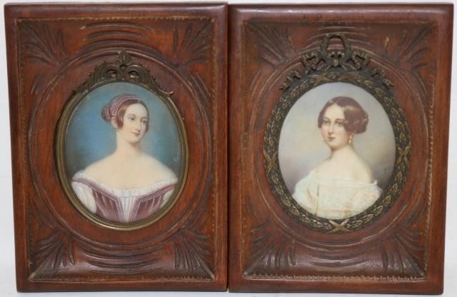 Appraisal: TWO TH C MINIATURE PORTRAITS OF ARISTOCRATICWOMEN ONE IS SIGNED