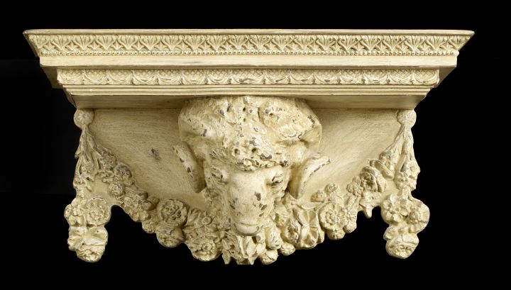 Appraisal: Large Pair of Edwardian Carved and White-Painted Wooden Bracket Shelves