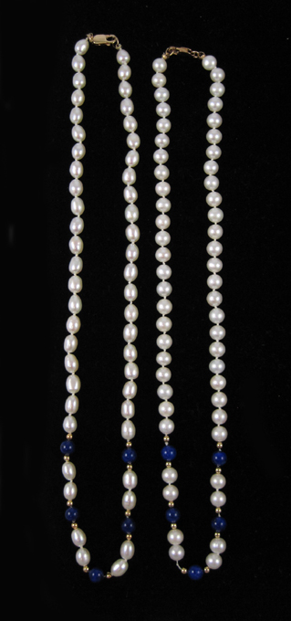 Appraisal: TWO PRINCESS LENGTH PEARL AND LAPIS NECKLACES including a -