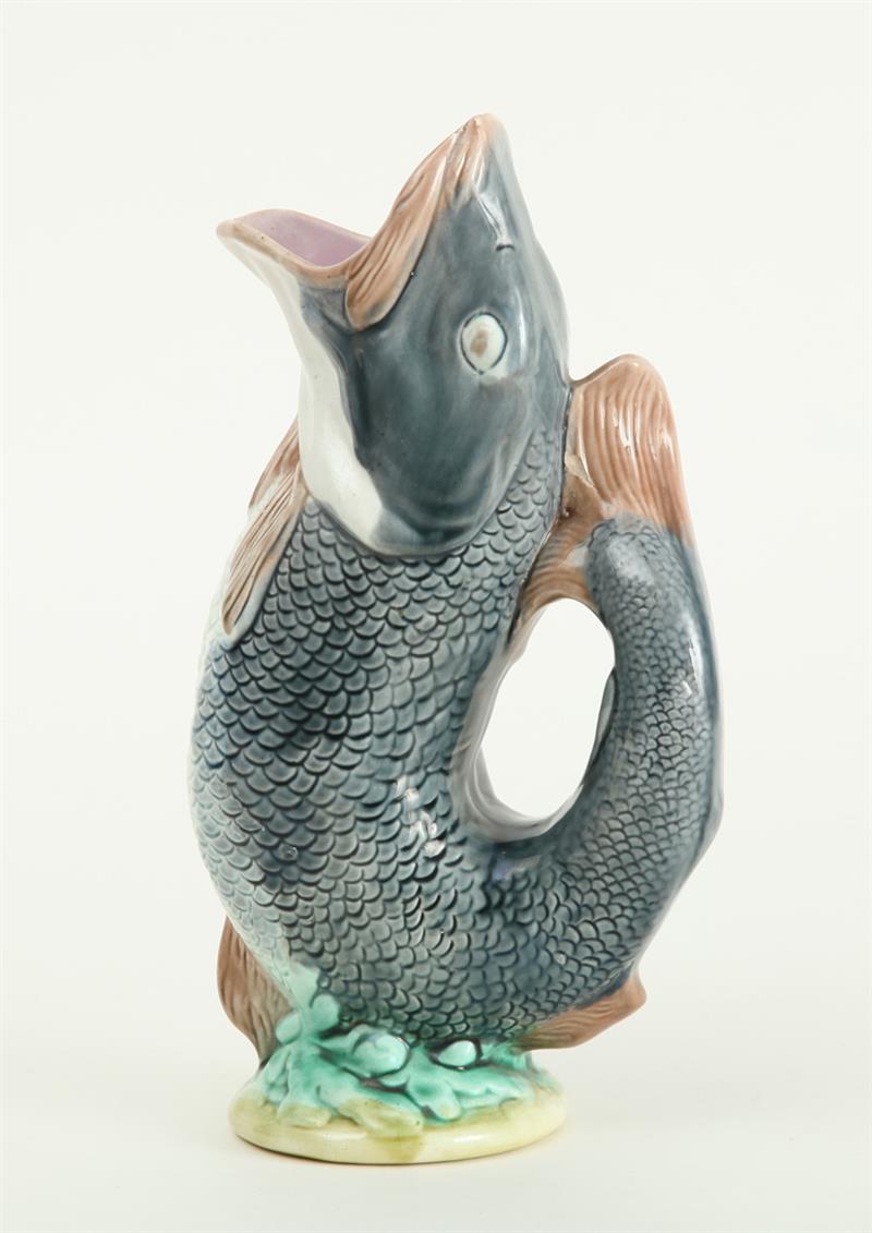 Appraisal: MAJOLICA LEAPING FISH-FORM WATER PITCHER Unmarked the tale curving round