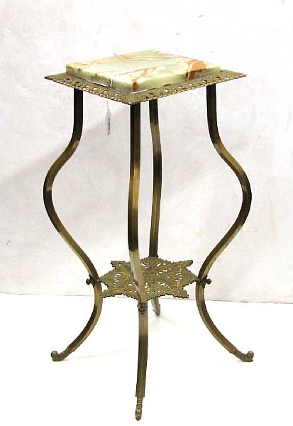 Appraisal: A Victorian brass and green onyx fern stand late th