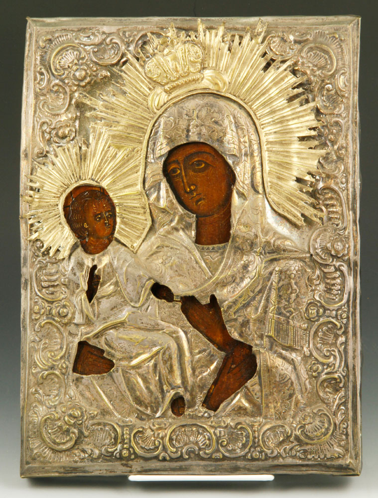 Appraisal: - Antique Silver Russian Icon Antique embossed silver Russian icon