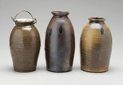 Appraisal: Three stoneware canning jars one ovoid salt glaze over Albany