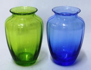 Appraisal: Baccarat Colored Ribbed Crystal Vases Comprising two small olive green