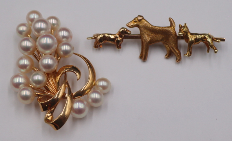 Appraisal: JEWELRY Mikimoto and Dog Gold Brooch Grouping Includes a signed