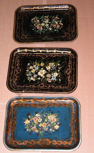 Appraisal: Lot of three tole trays oil on metal Fletcher Alex