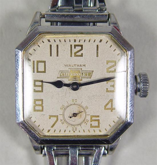 Appraisal: Waltham Advertising Watch Circa Chevrolet advertising watch Silver-colored octagonal case