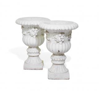 Appraisal: A PAIR OF PLASTER CAMPANA FORM GARDEN URNS A PAIR