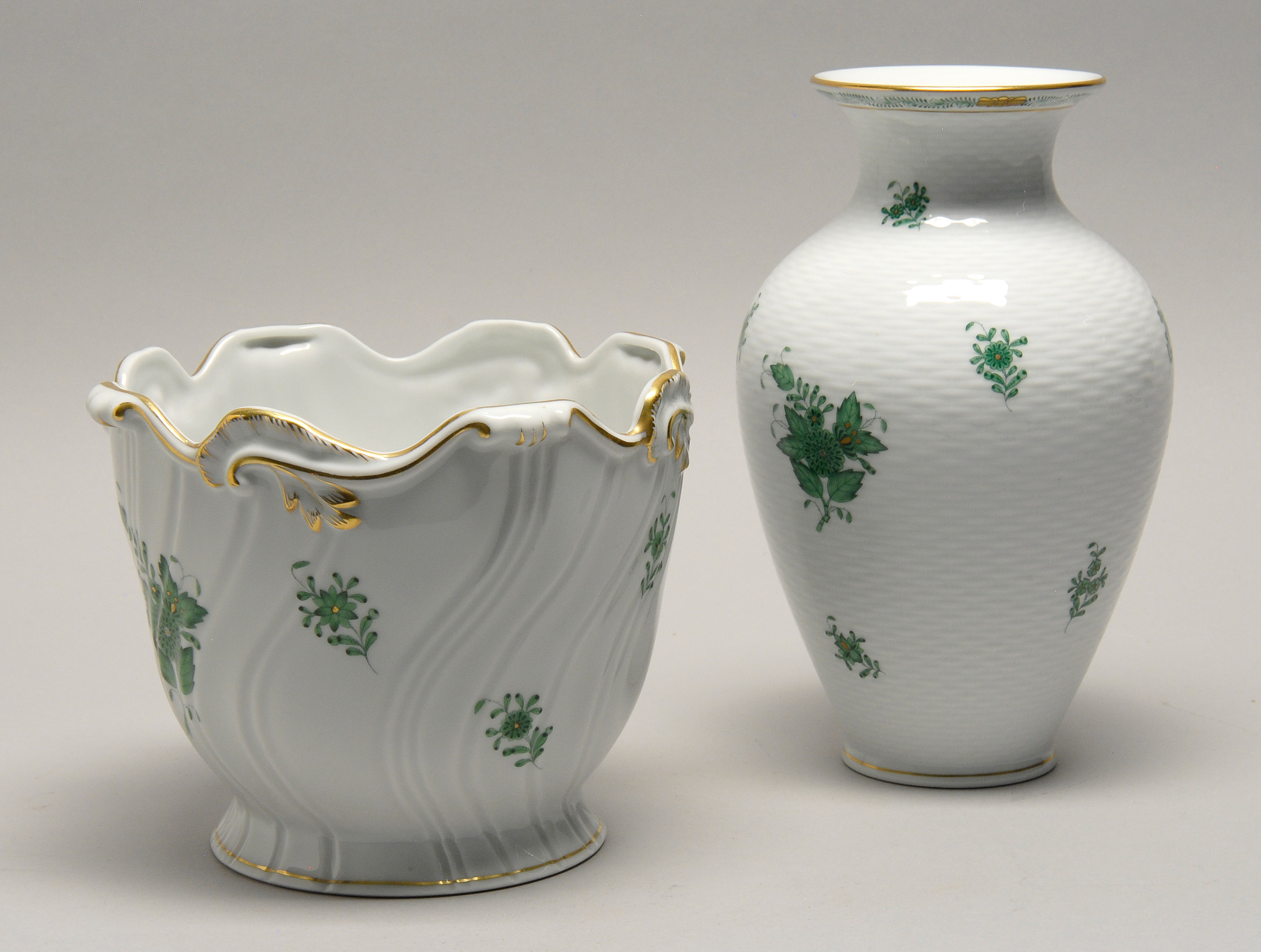 Appraisal: TWO PIECES OF HEREND PORCELAIN In Chinese Bouquet Green pattern