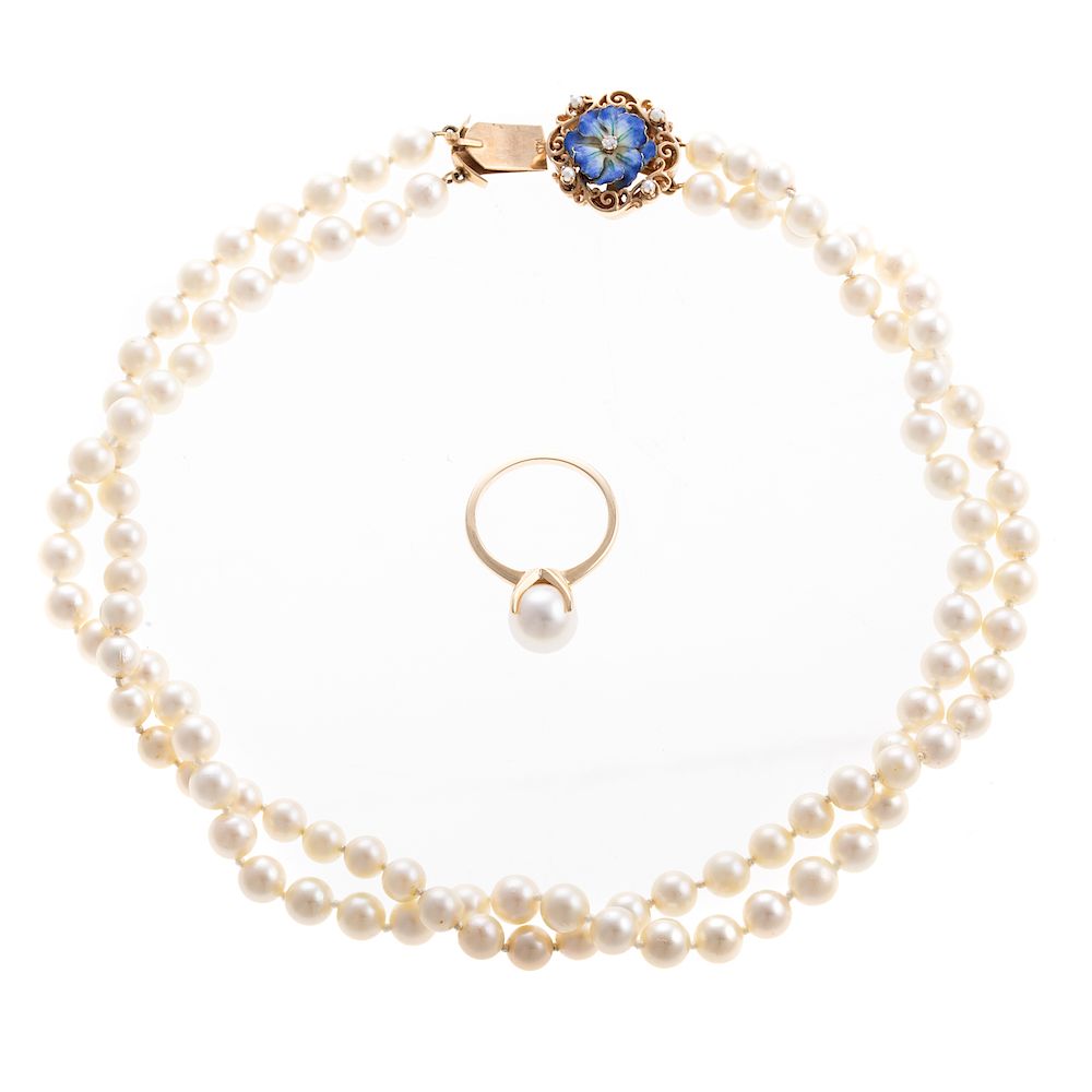 Appraisal: A Ladies Cultured Pearl Necklace and Ring in K K