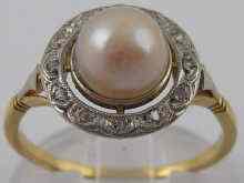 Appraisal: A French hallmarked carat gold pearl and diamond ring the