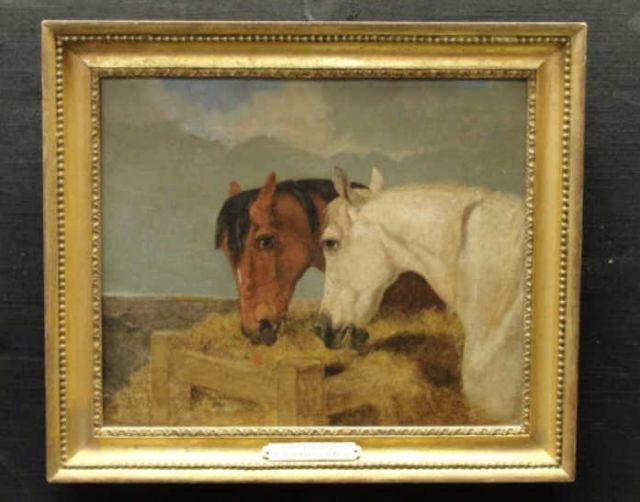 Appraisal: HERRING JR BENJAMIN Oil on Board Stable Companions Signed and