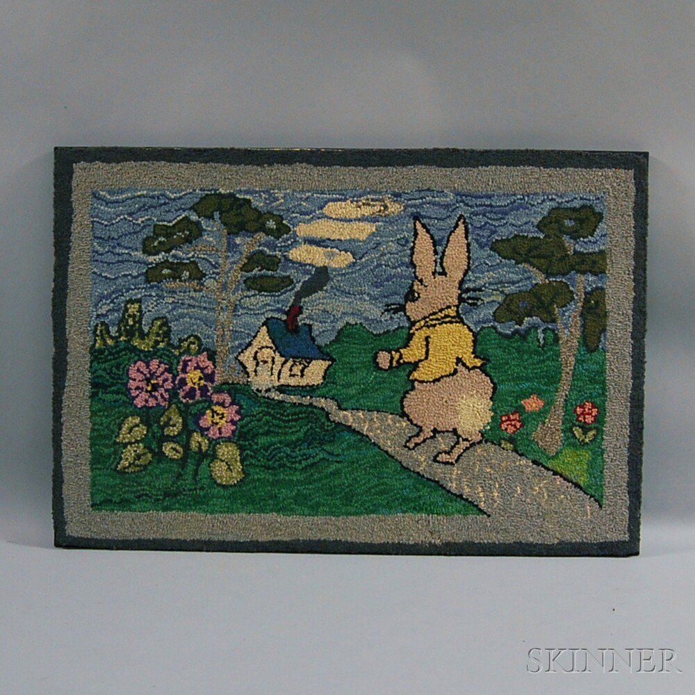 Appraisal: Peter Rabbit Wool Hooked Rug America late th century depicting