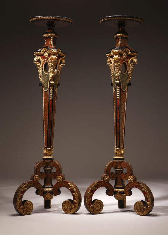 Appraisal: A pair of Louis XIV ormolu-mounted brass pewter and tortoiseshell