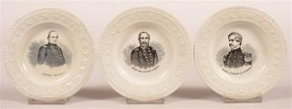 Appraisal: Three Ironstone China Alphabet Plates Black transfer busts of civil