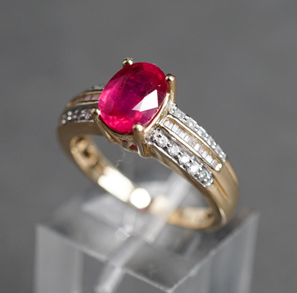 Appraisal: -Karat Yellow-Gold Ruby and Diamond Ring Ruby measuring approx x