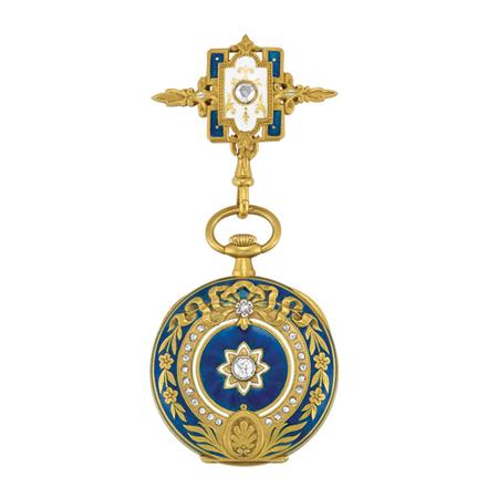 Appraisal: Antique Gold Enamel and Diamond Open Face Lapel Watch Vacheron