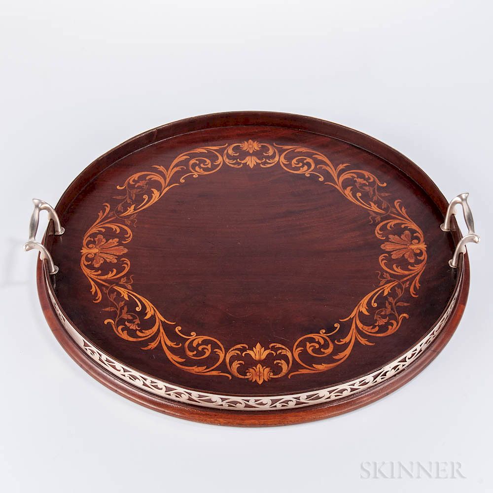 Appraisal: Marquetry-inlaid Mahogany Tray Marquetry-inlaid Mahogany Tray th th century circular