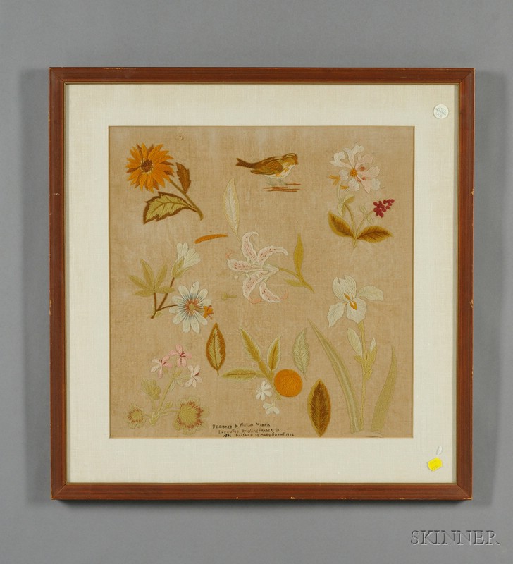 Appraisal: Wool Needlework Sampler after William Morris begun finished depicting flower