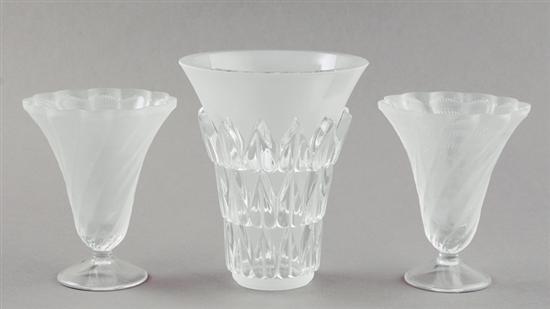 Appraisal: Lalique crystal vases Feuilles pattern in trumpet form high relief-modeled