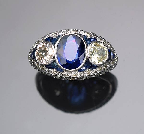 Appraisal: A sapphire and diamond ring estimated total sapphire weight carats