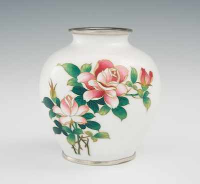 Appraisal: A White Cloisonne Vase th Century Rounded vase with silvered