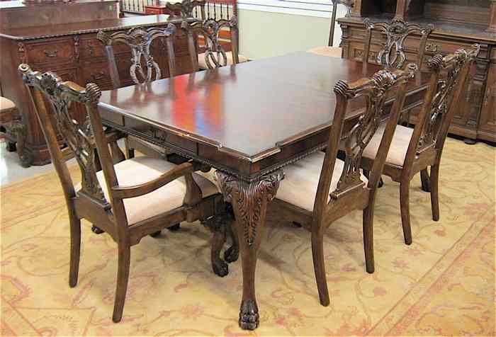 Appraisal: CHIPPENDALE STYLE MAHOGANY DINING TABLE AND CHAIR SET recent production