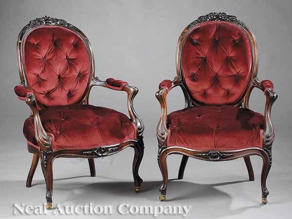 Appraisal: A Near Pair of French Rosewood Fauteuils mid- th c