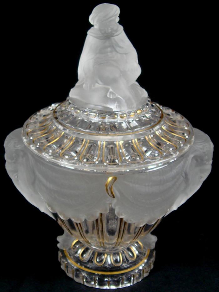 Appraisal: Early crystal cover sugar bowl with frosted elephant design in