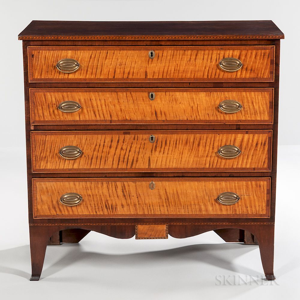 Appraisal: Inlaid Maple and Tiger Maple Chest of Four Drawers Inlaid