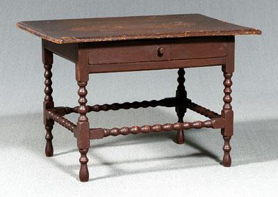 Appraisal: William and Mary tavern table single-board poplar top with molded