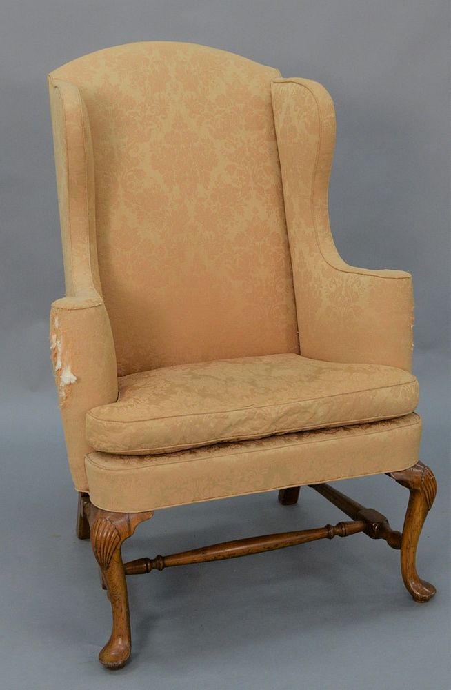 Appraisal: Queen Anne Upholstered Wing Chair with cone shaped arm rests