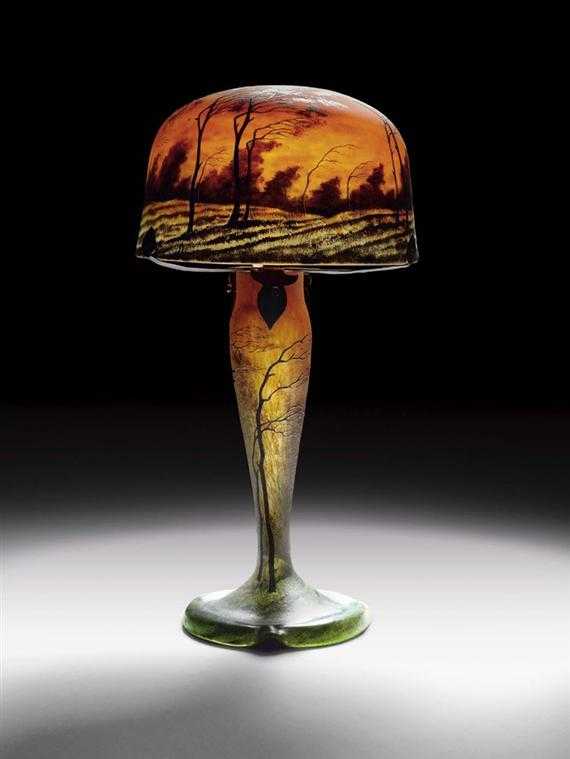 Appraisal: MULLER FRERES LUNEVILLE TABLE LAMP circa Acid-etched glass orange with