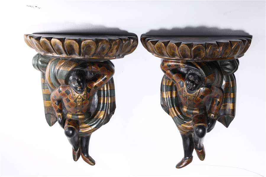 Appraisal: Two painted wood figural bracket shelves x x each approx