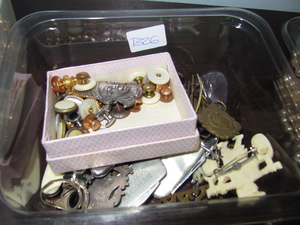 Appraisal: Box of studs brooches pocket knives etc