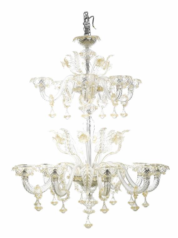 Appraisal: SIXTEEN-LIGHT MURANO CHANDELIER th cent Barovier Toso Transparent glass with