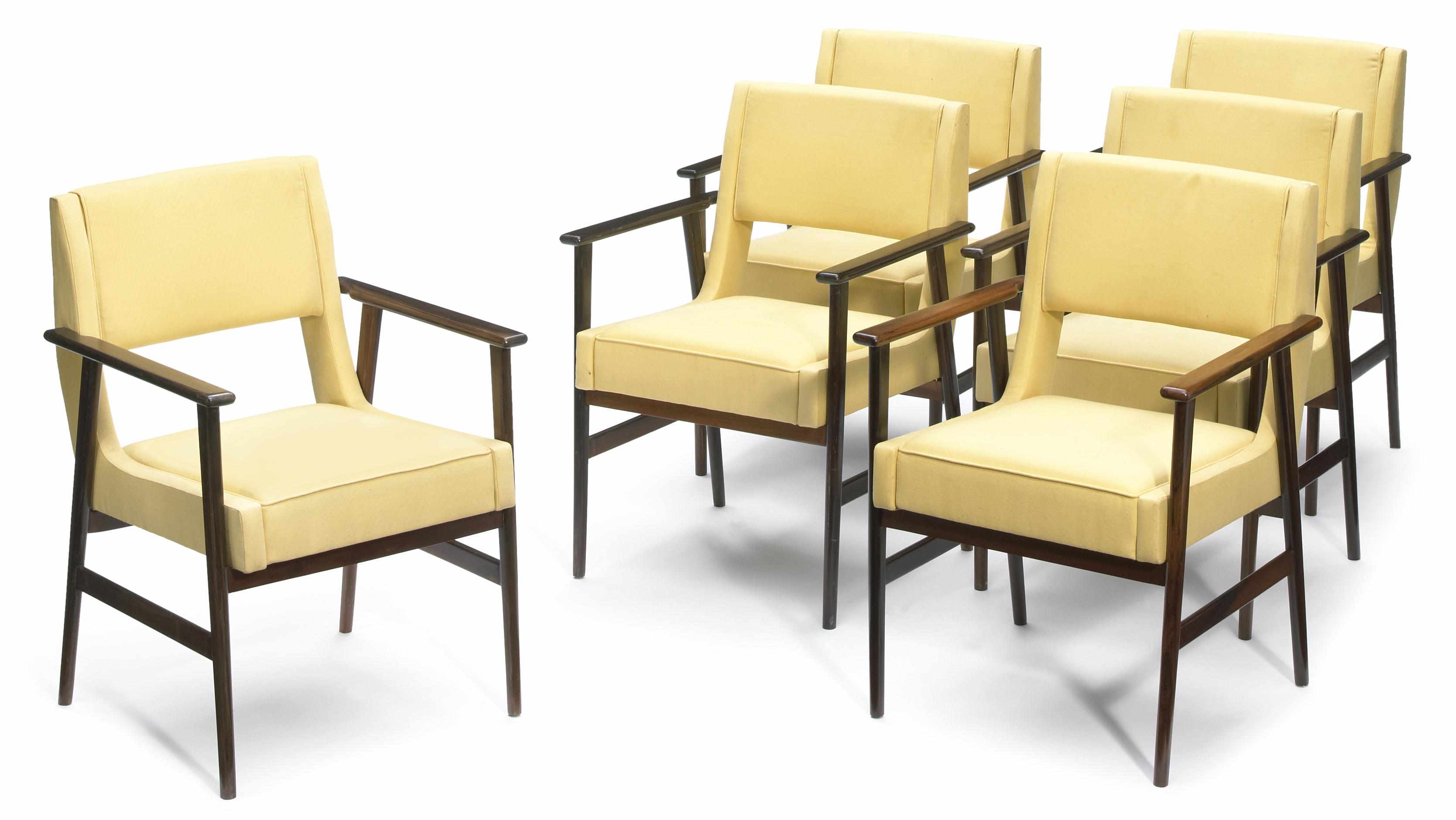 Appraisal: A set of six Sergio Rodriguez upholstered rosewood open armchairs