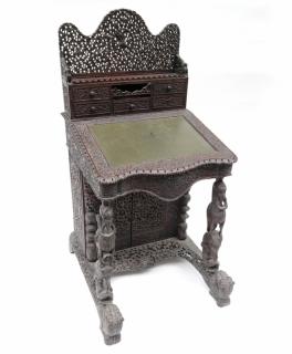 Appraisal: Burmese Captain's Desk Ornately carved exotic wood Davenport with slant