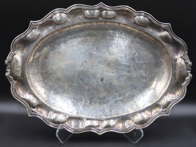 Appraisal: SILVER Signed Silver Tray with Horse Heads Signed silver possibly