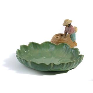 Appraisal: California Faience With Green Shell Console Bowl With Farm Worker