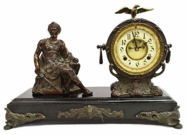 Appraisal: Figural mantle clock th c a seated Roman soldier next