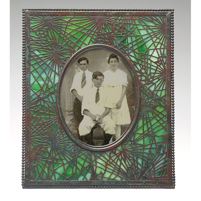 Appraisal: Tiffany Studios frame pine needle pattern in bronze over green