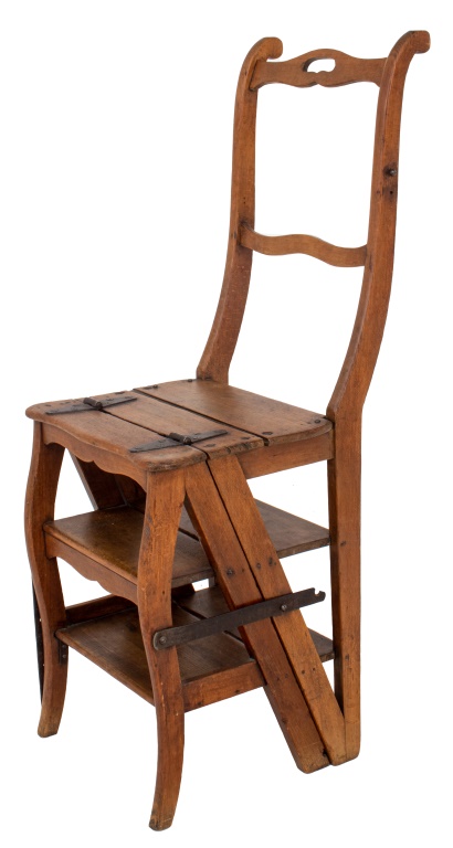 Appraisal: OAK METAMORPHIC LIBRARY CHAIR STEPLADDER Metamorphic blond oak library chair