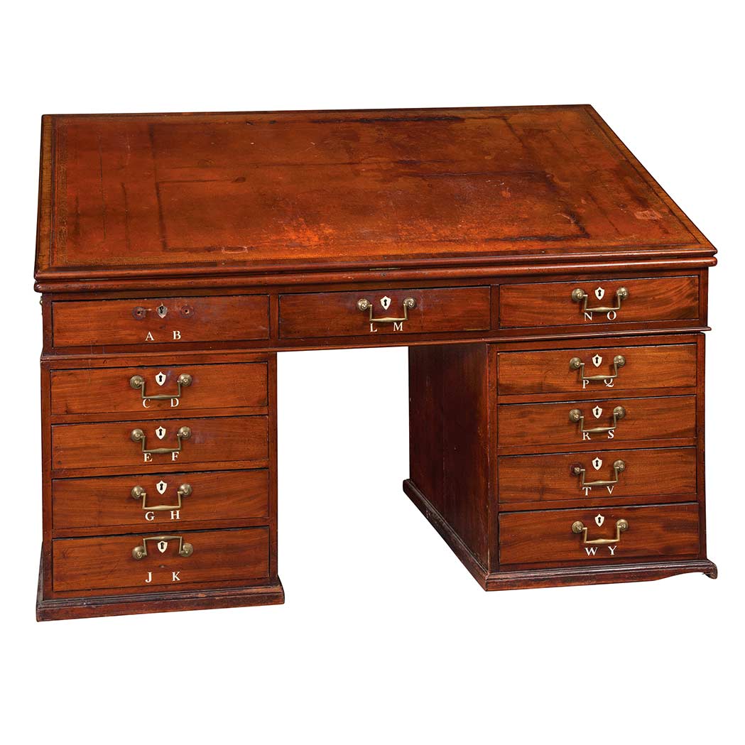 Appraisal: George III Mahogany Bone Inlaid Pedestal Desk In the manner